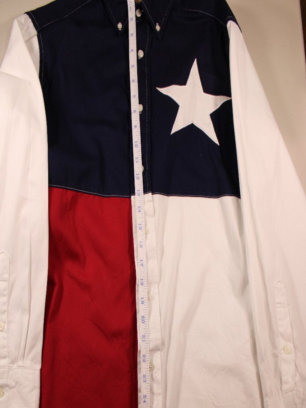 Wrangler Western Texas Flag Color Block Button Down Long Sleeve Shirt - Picture 5 of 12